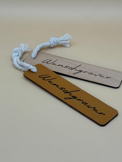 Personalisierbares Lesezeichen aus Leder und Holz
